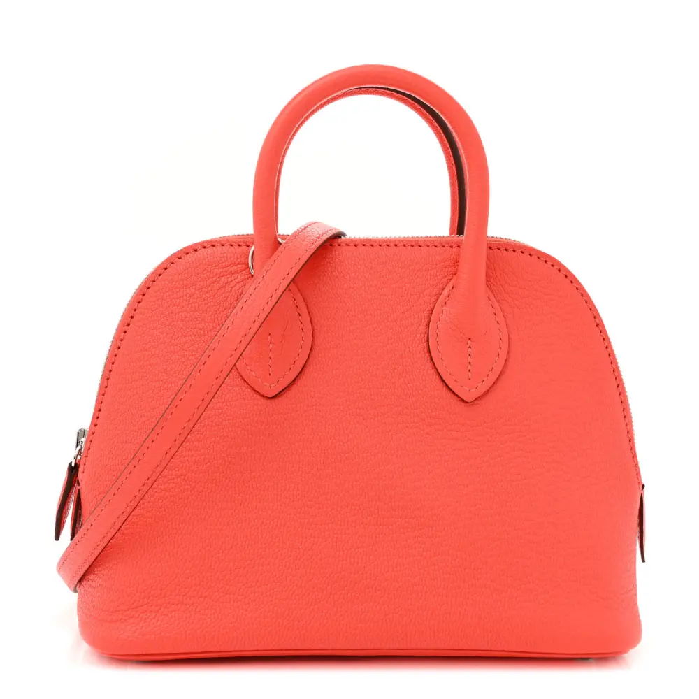 Hermès Orange Field Chèvre Mysore Leather Mini 1923 Bolide Palladium Silver Hardware Front replica handbag