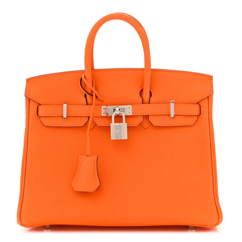 Hermès Orange Minium Togo Leather Birkin 25 Silver Hardware Front replica handbag