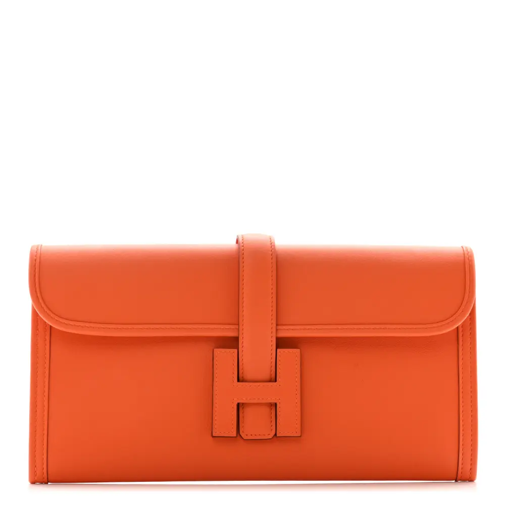 Hermès Orange Swift Leather Jige Elan 29 Clutch Front replica handbag