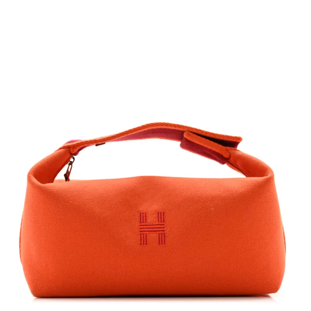 Hermès OrangeBurgundy Canvas Small Bride-à-Brac Pouch Front replica handbag