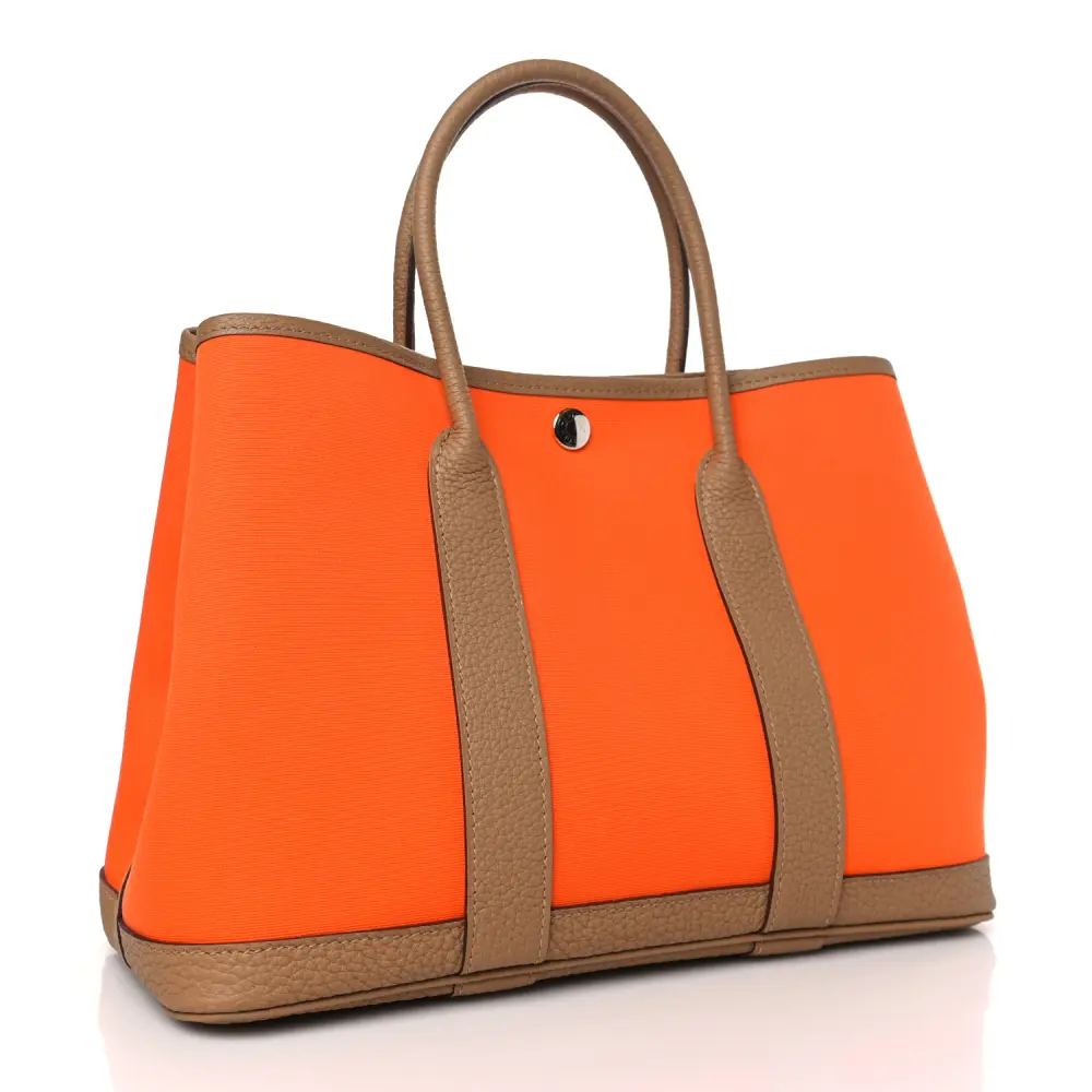 Hermès Orange/Chai Toile Militaire Canvas & Vache Country Leather Garden Party 36 MM Superfake - Image 3
