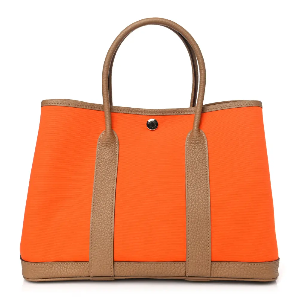 Hermès OrangeChai Toile Militaire Canvas & Vache Country Leather Garden Party 36 MM Front replica handbag