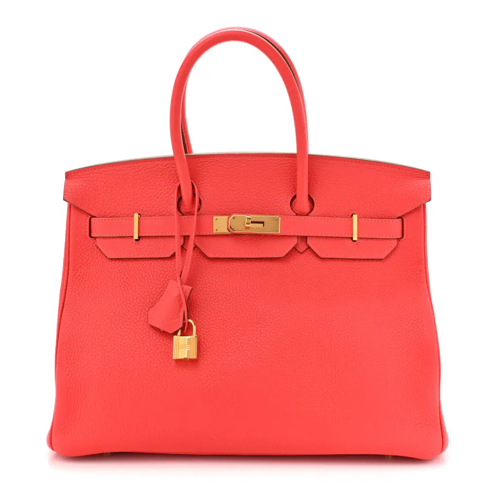 Hermès Rose Jaipur Taurillon Clemence Leather Birkin 35 Gold Hardware Front replica handbag