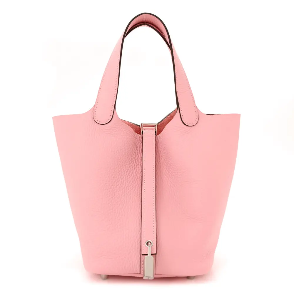 Hermès Rose Sakura Taurillon Clemence Leather Picotin Lock 18 PM Palladium Hardware Front replica handbag