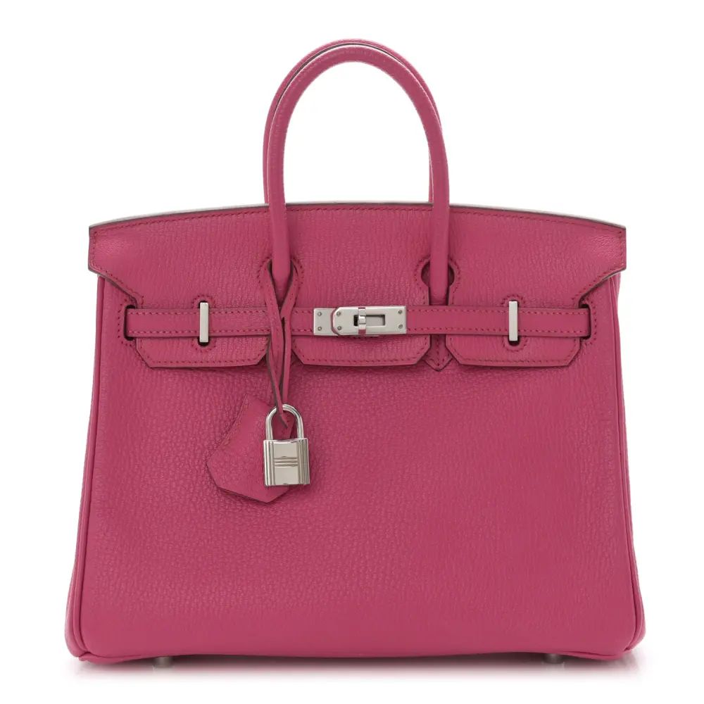 Hermès Rose Shocking Chevre Mysore Leather Birkin 25 Silver Hardware Front replica handbag