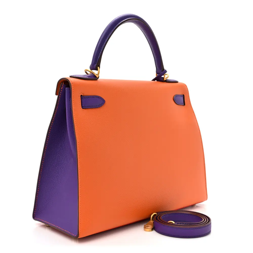 Hermès Tri Color HSS Kelly Sellier 28 Rose Tyreïn / Rouge Casaque / Orange Crocus Epsom Leather Horseshoe Gold Hardware Replica - Image 3
