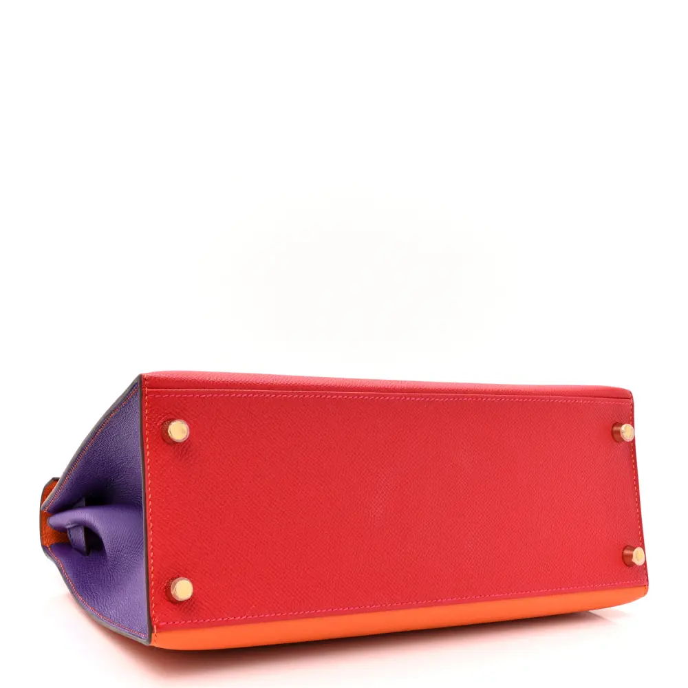 Hermès Tri Color HSS Kelly Sellier 28 Rose Tyreïn / Rouge Casaque / Orange Crocus Epsom Leather Horseshoe Gold Hardware Replica - Image 6