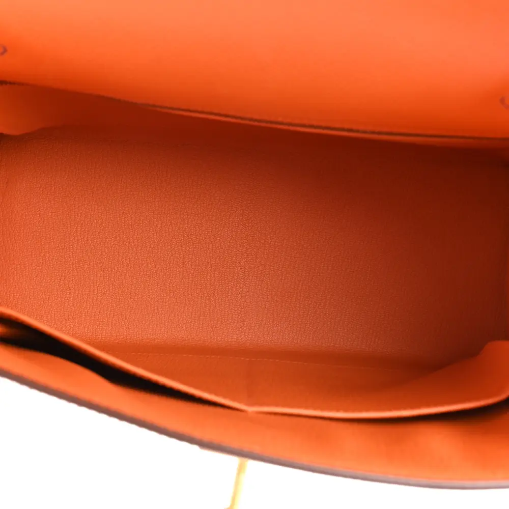 Hermès Tri Color HSS Kelly Sellier 28 Rose Tyreïn / Rouge Casaque / Orange Crocus Epsom Leather Horseshoe Gold Hardware Replica - Image 7