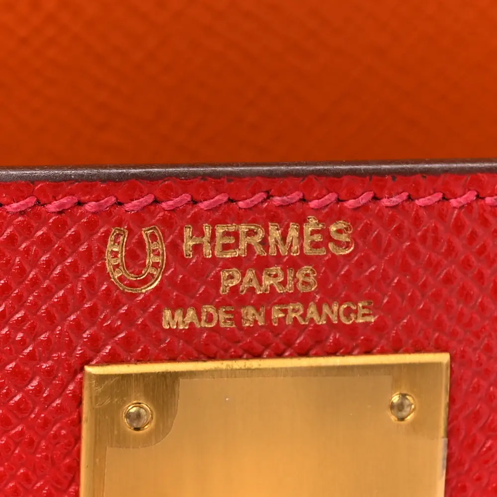 Hermès Tri Color HSS Kelly Sellier 28 Rose Tyreïn / Rouge Casaque / Orange Crocus Epsom Leather Horseshoe Gold Hardware Replica - Image 2