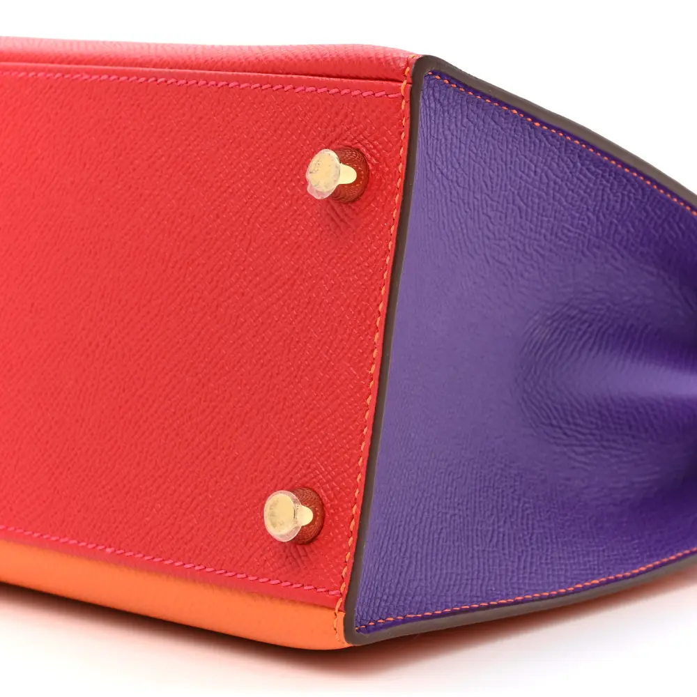 Hermès Tri Color HSS Kelly Sellier 28 Rose Tyreïn / Rouge Casaque / Orange Crocus Epsom Leather Horseshoe Gold Hardware Replica - Image 4