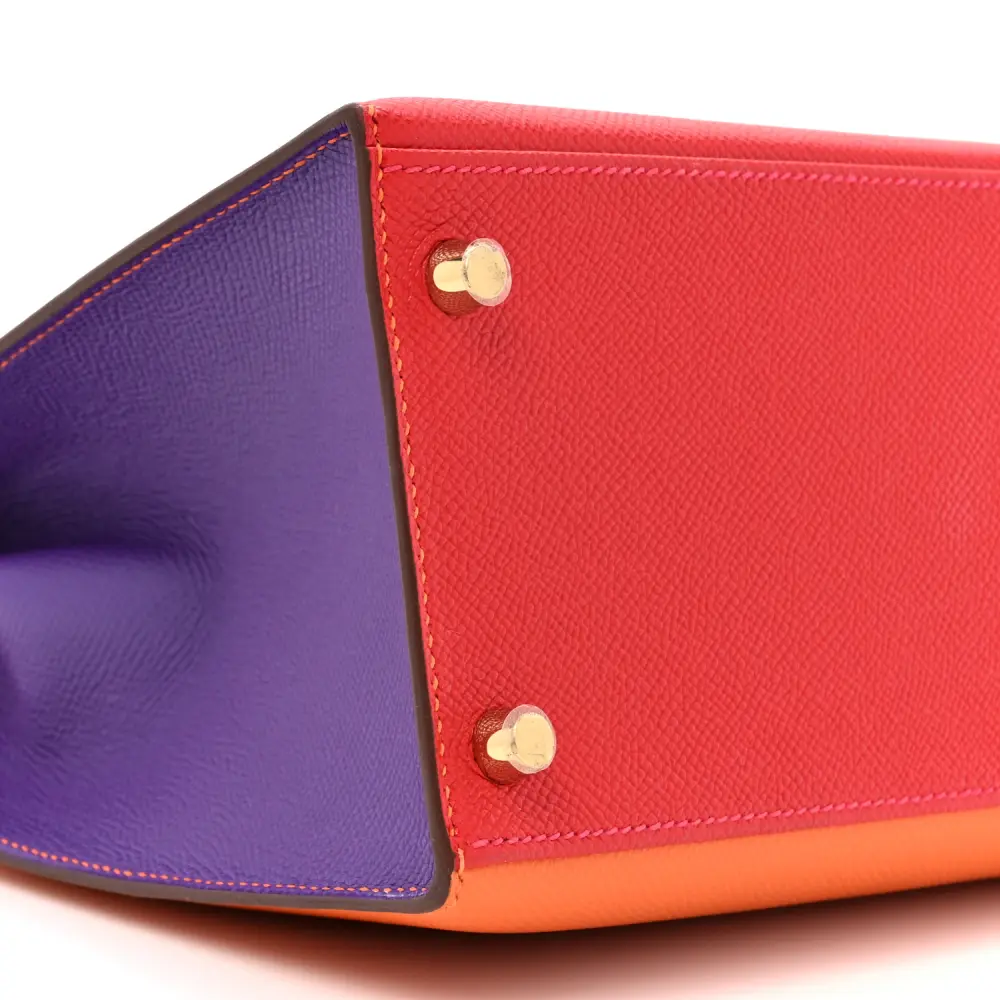 Hermès Tri Color HSS Kelly Sellier 28 Rose Tyreïn / Rouge Casaque / Orange Crocus Epsom Leather Horseshoe Gold Hardware Replica - Image 5