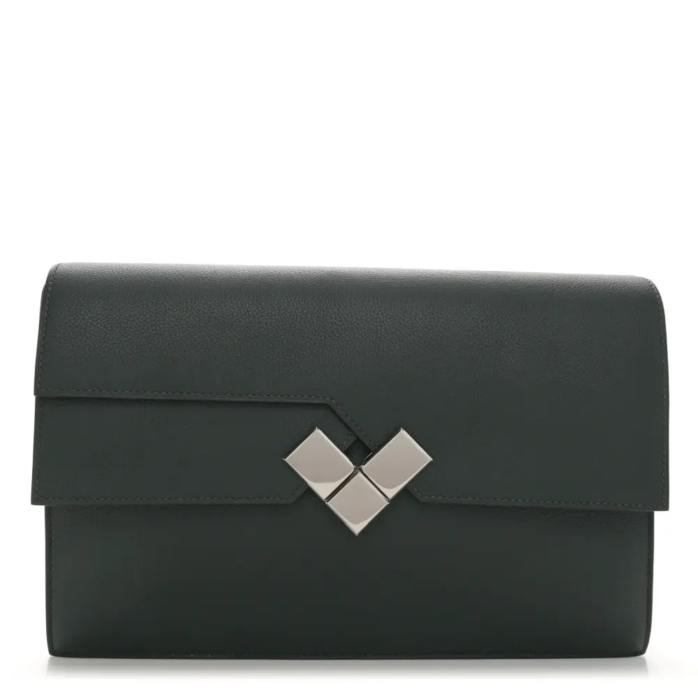 Hermès Vert Anglais Evercolor Leather Fortunio Clutch Palladium Hardware Front replica handbag