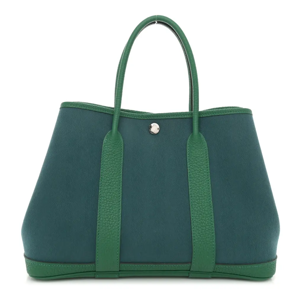 Hermès Vert Bosphore Vert Vertigo Toile & Negonda Leather Garden Party Tote 30 TPM Silver Hardware Front replica handbag
