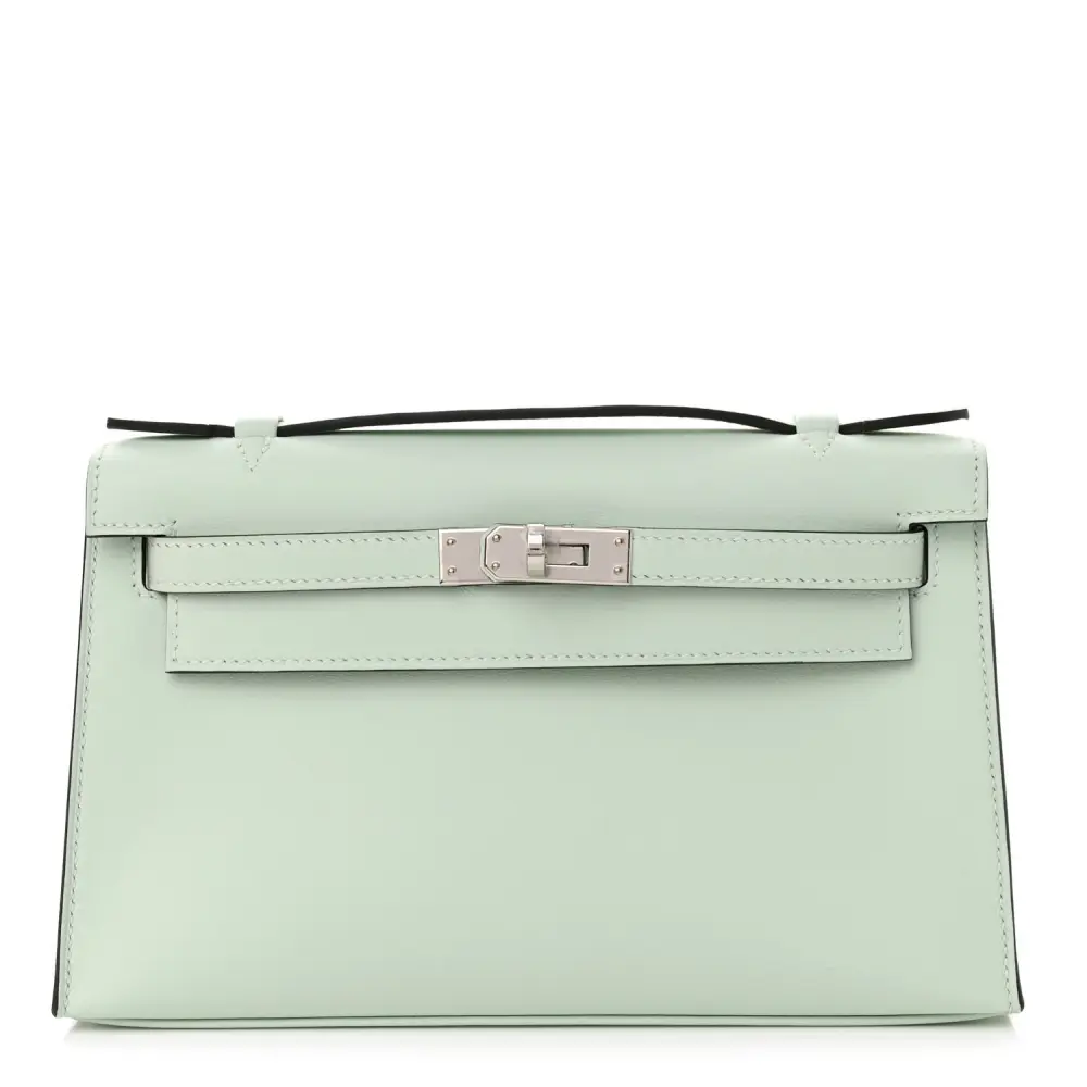 Hermès Vert Peppermint Swift Leather Kelly Pochette Clutch Palladium Hardware Front replica handbag