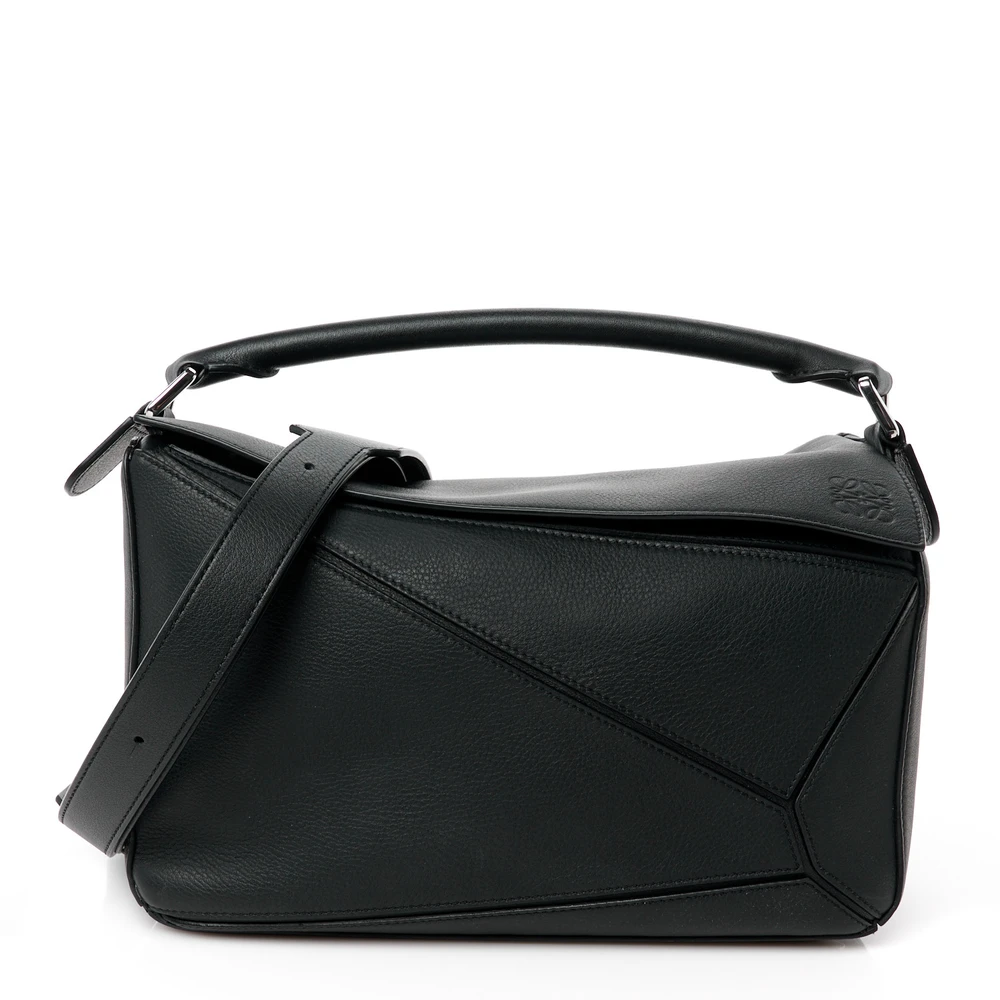 Loewe Black Calfskin Leather Medium Puzzle Bag Front replica handbags