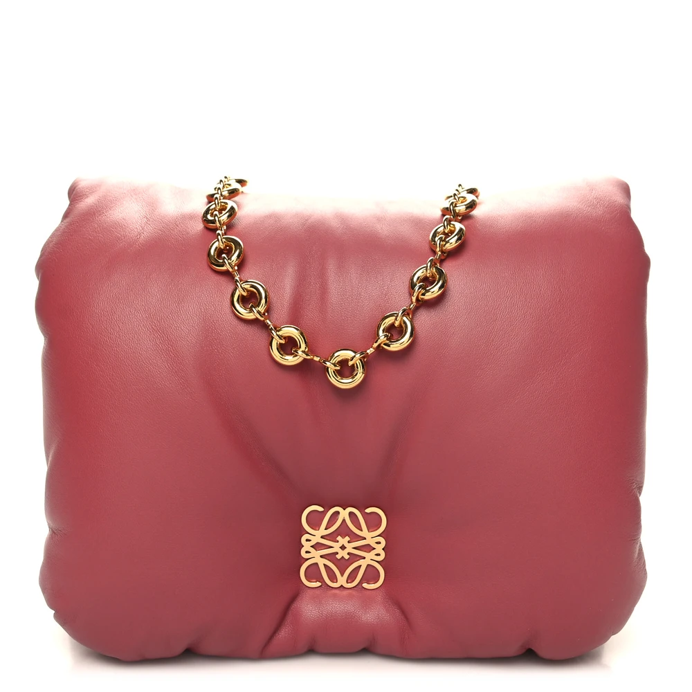 Loewe Plumrose Lambskin Leather Medium Goya Puffer Bag Gold Hardware Front replica handbags