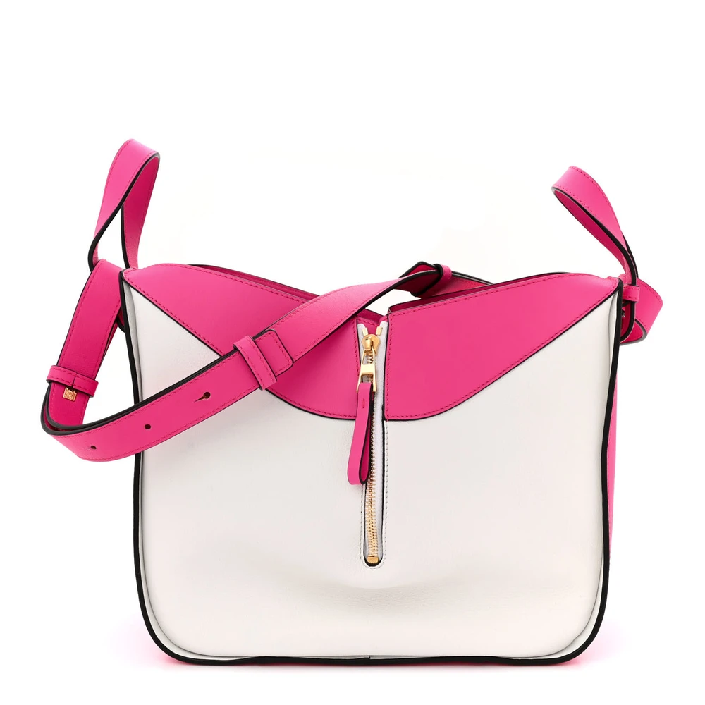 Luxe Loewe Replica Handbag in Shocking Pink and White Calfskin
