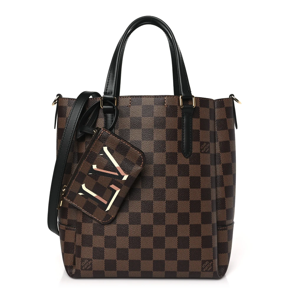 Louis Vuitton Black Damier Ebene Canvas Belmont PM Gold Hardware Front replica handbags