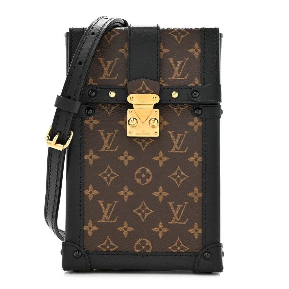 Louis Vuitton Black Monogram Canvas Pochette Trunk Verticale Brass Hardware Front replica handbags