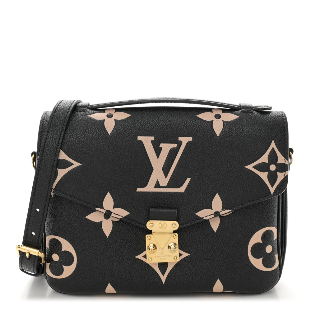 Louis Vuitton BlackBeige Giant Monogram Empreinte Leather Pochette Metis Brass Hardware Front replica handbags