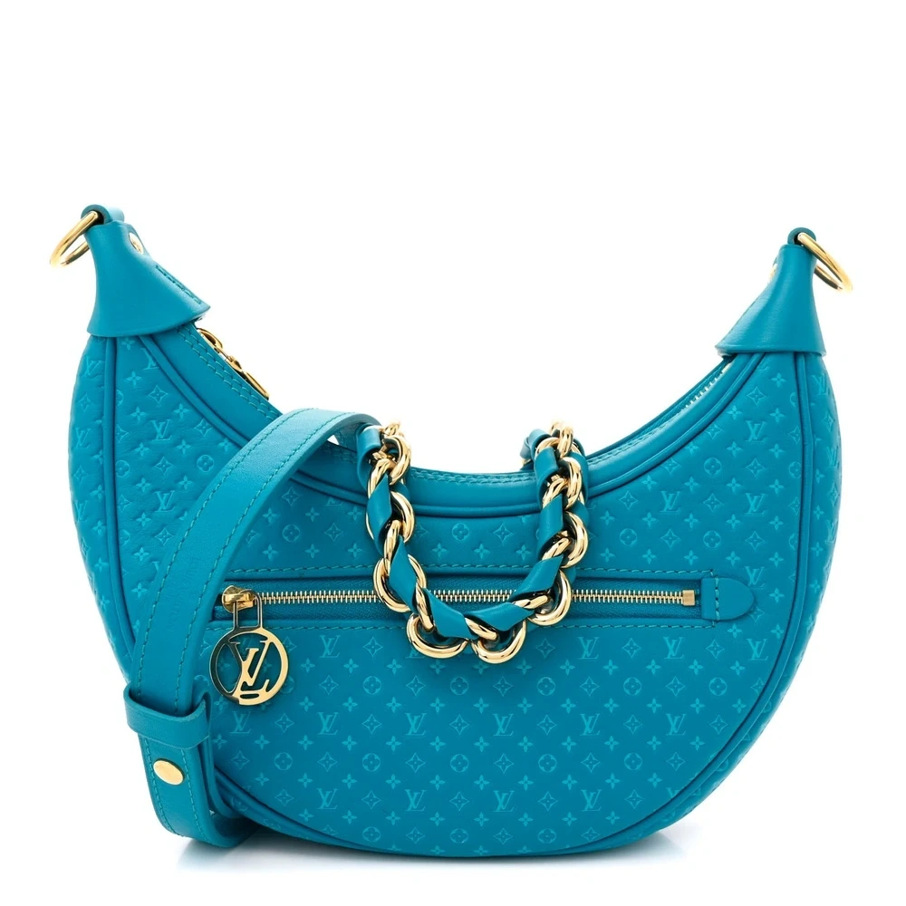 Louis Vuitton Bleu Nanogram Embossed Calfskin Leather Loop PM Gold Hardware Front replica handbags