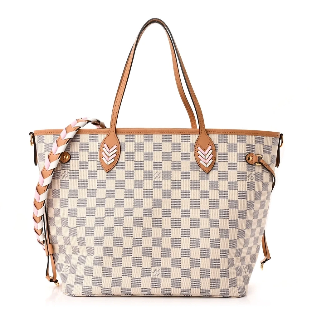 Louis Vuitton Damier Azur Canvas Braided Neverfull Orange Interior MM Front replica handbags