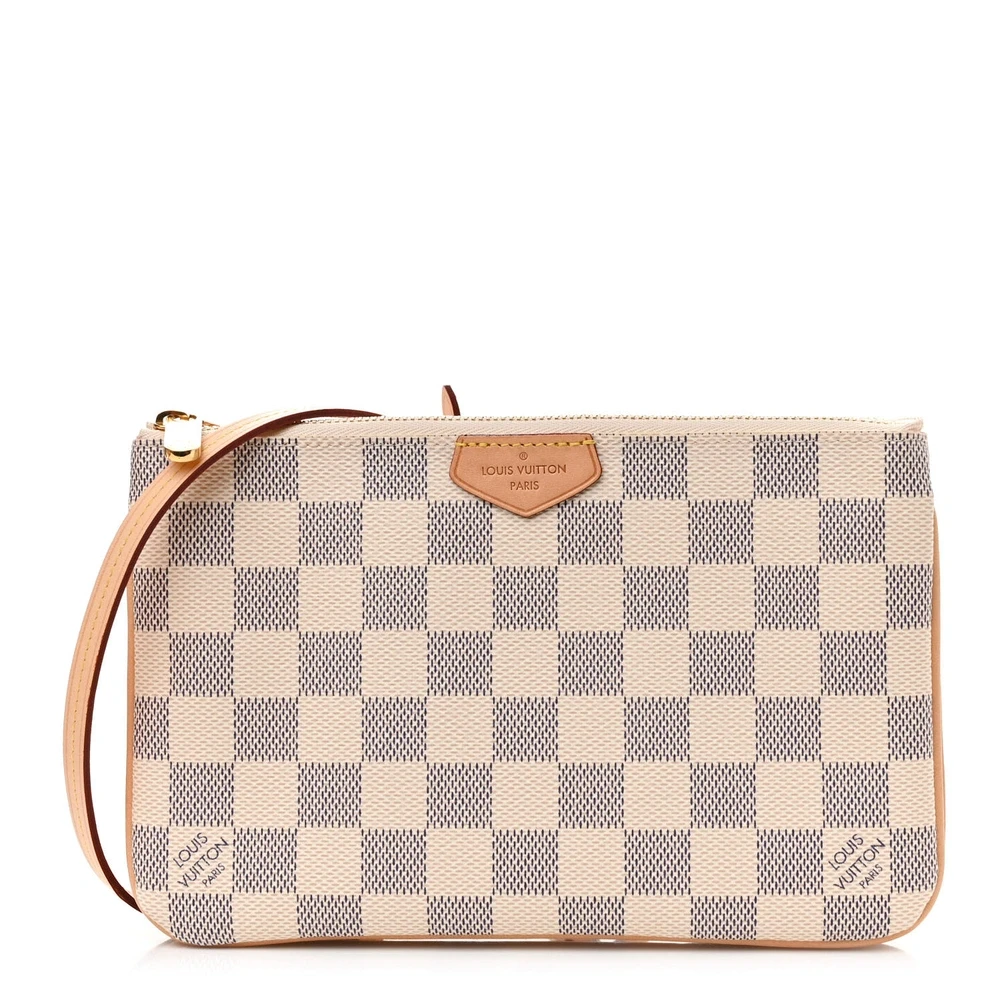 Louis Vuitton Damier Azur Canvas Double Zip Pochette PM Gold Hardware Front replica handbags