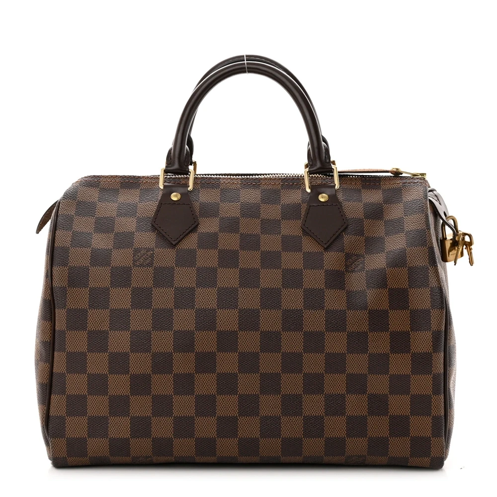 Louis Vuitton Damier Ebene Canvas Speedy 30 Gold Hardware Front replica handbags