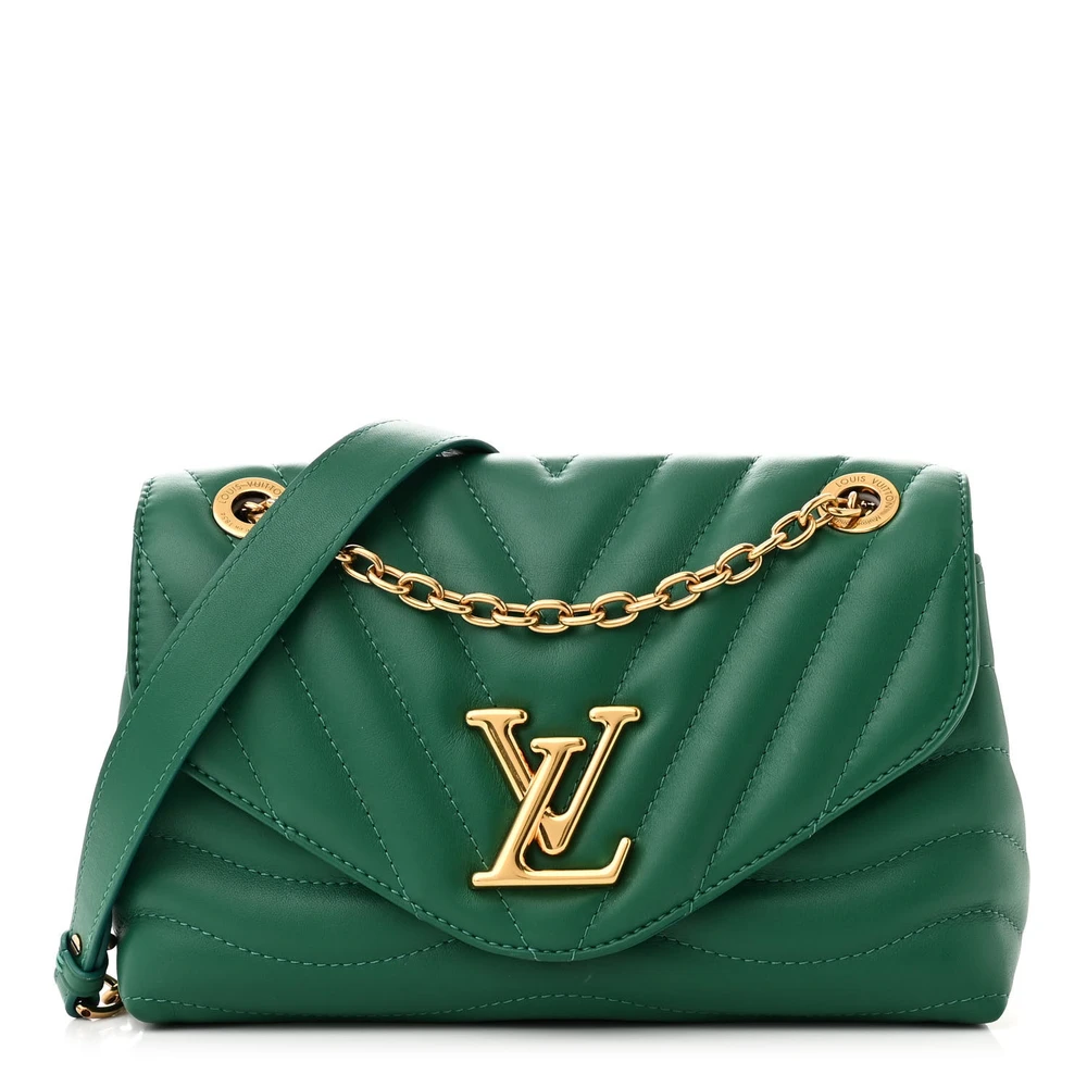 Louis Vuitton Emerald Calfskin Leather New Wave Chain Bag MM NM Gold Hardware Front replica handbags