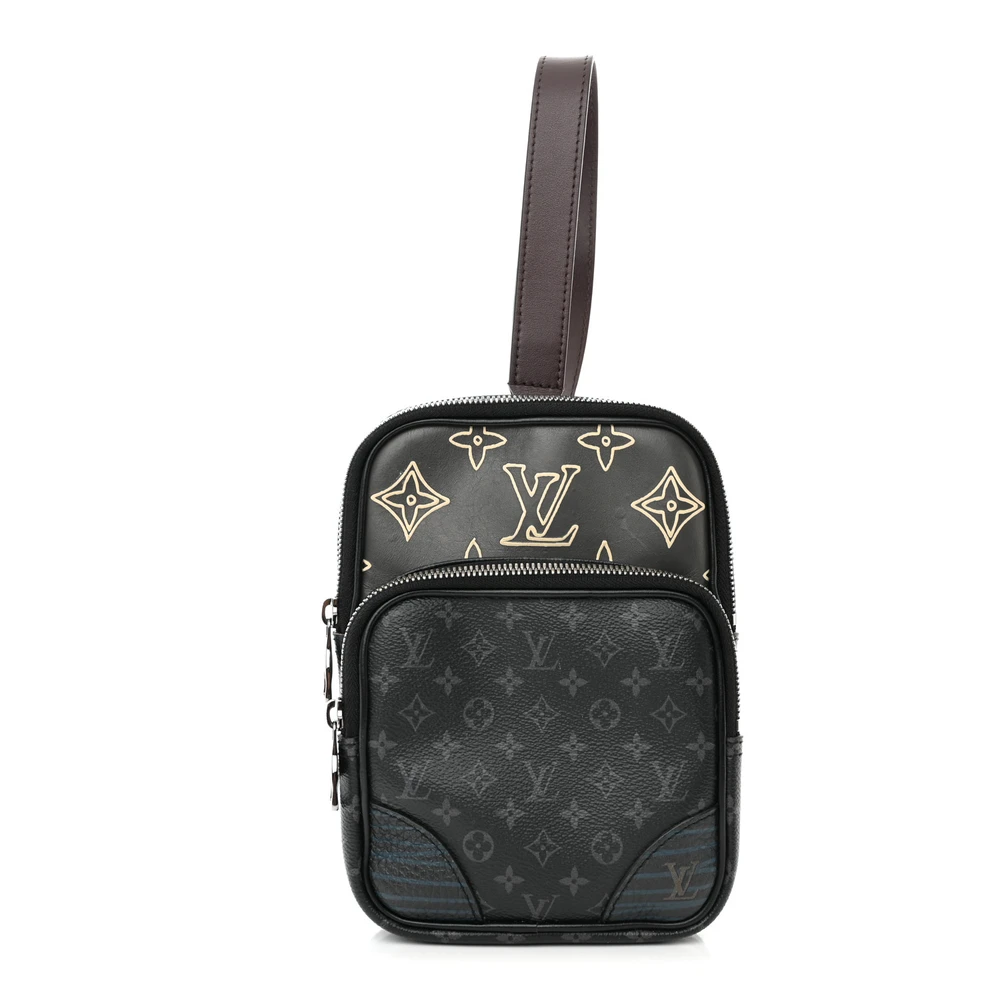Louis Vuitton Monogram Eclipse Canvas Patchwork Amazone Sling Bag Silver Hardware Front replica handbags