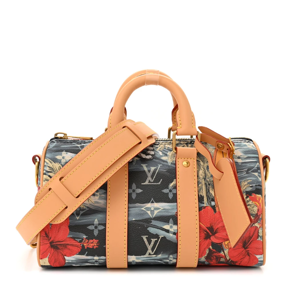 Louis Vuitton Navy Blue Monogram Canvas Surfin Keepall Bandouliere 25 Gold Hardware Front replica handbags