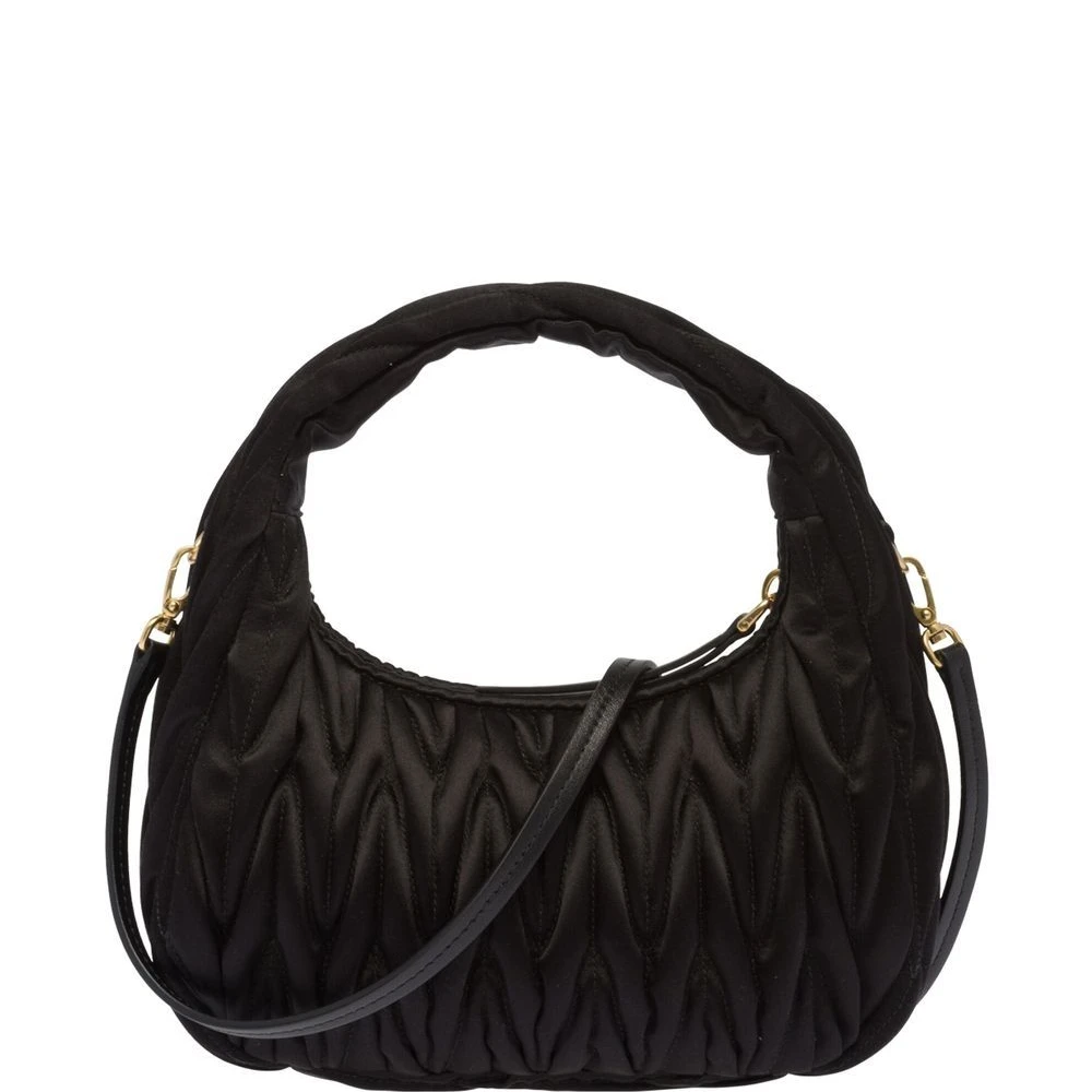 Miu Miu Black Satin Matelasse Mini Wander Shoulder Bag Gold Hardware Top quality Replica - Image 2