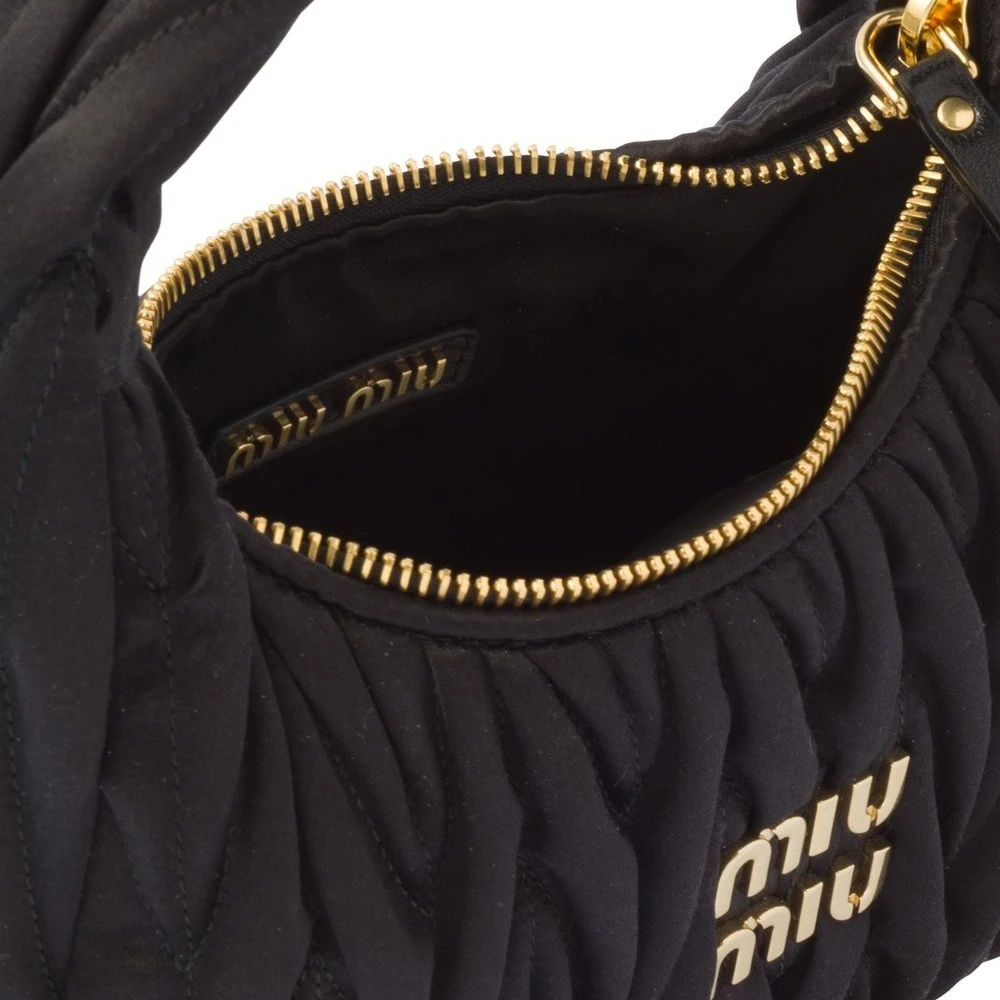 Miu Miu Black Satin Matelasse Mini Wander Shoulder Bag Gold Hardware Top quality Replica - Image 4