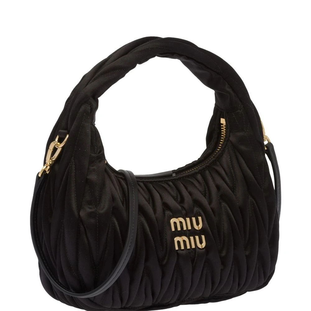 Miu Miu Black Satin Matelasse Mini Wander Shoulder Bag Gold Hardware Top quality Replica - Image 3