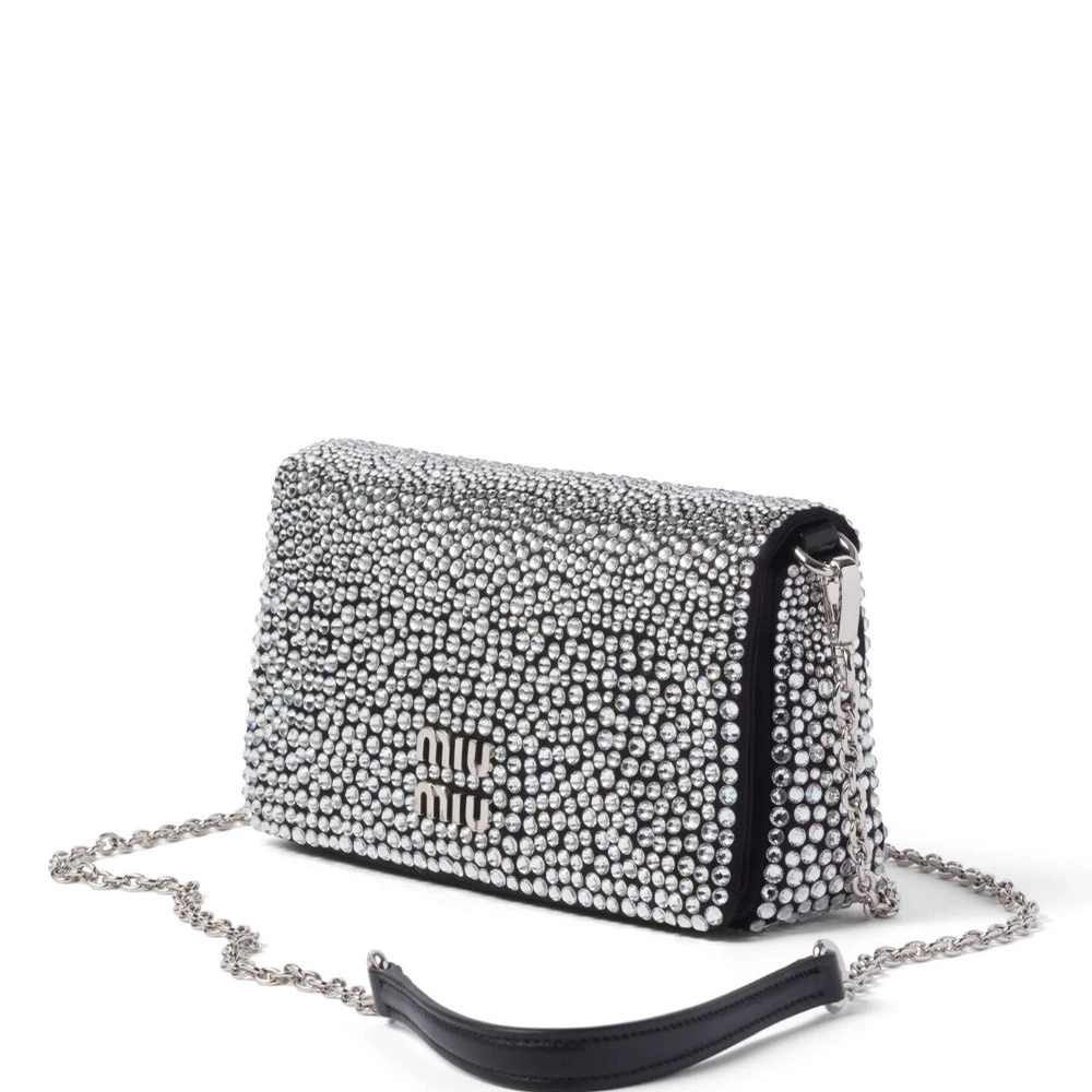 Miu Miu Black/Silver Replica Mini Bag with Crystal Design - Image 2