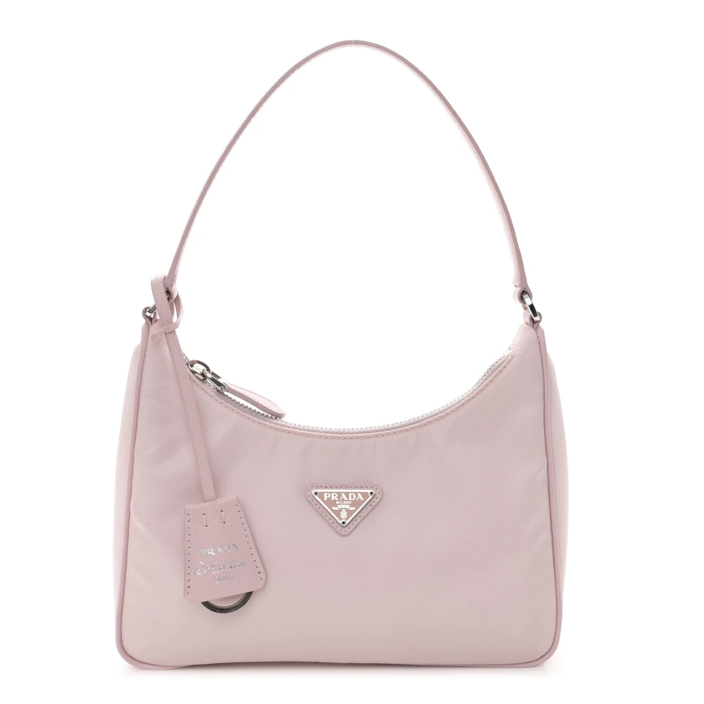 Prada Alabastro Re-Nylon & Saffiano Leather Mini Re-Edition 2005 Bag Silver Hardware Front Replica handbags
