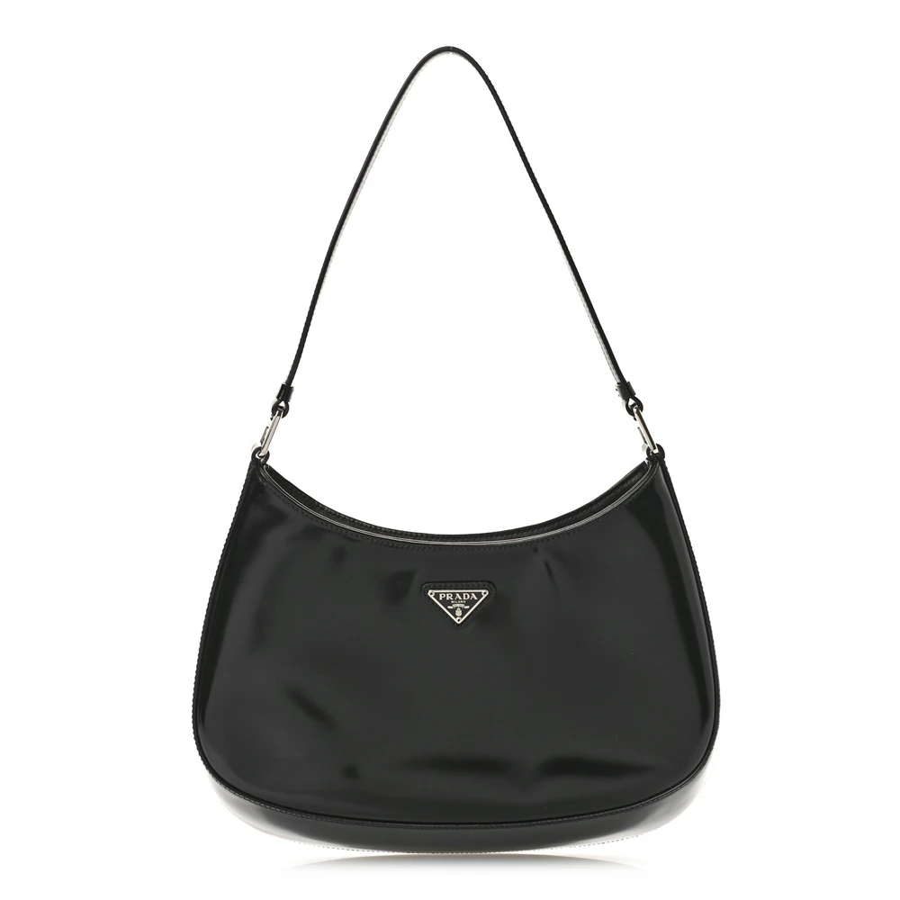 Prada Black Spazzolato Leather Medium Cleo Shoulder Bag Silver Hardware Front Replica handbags