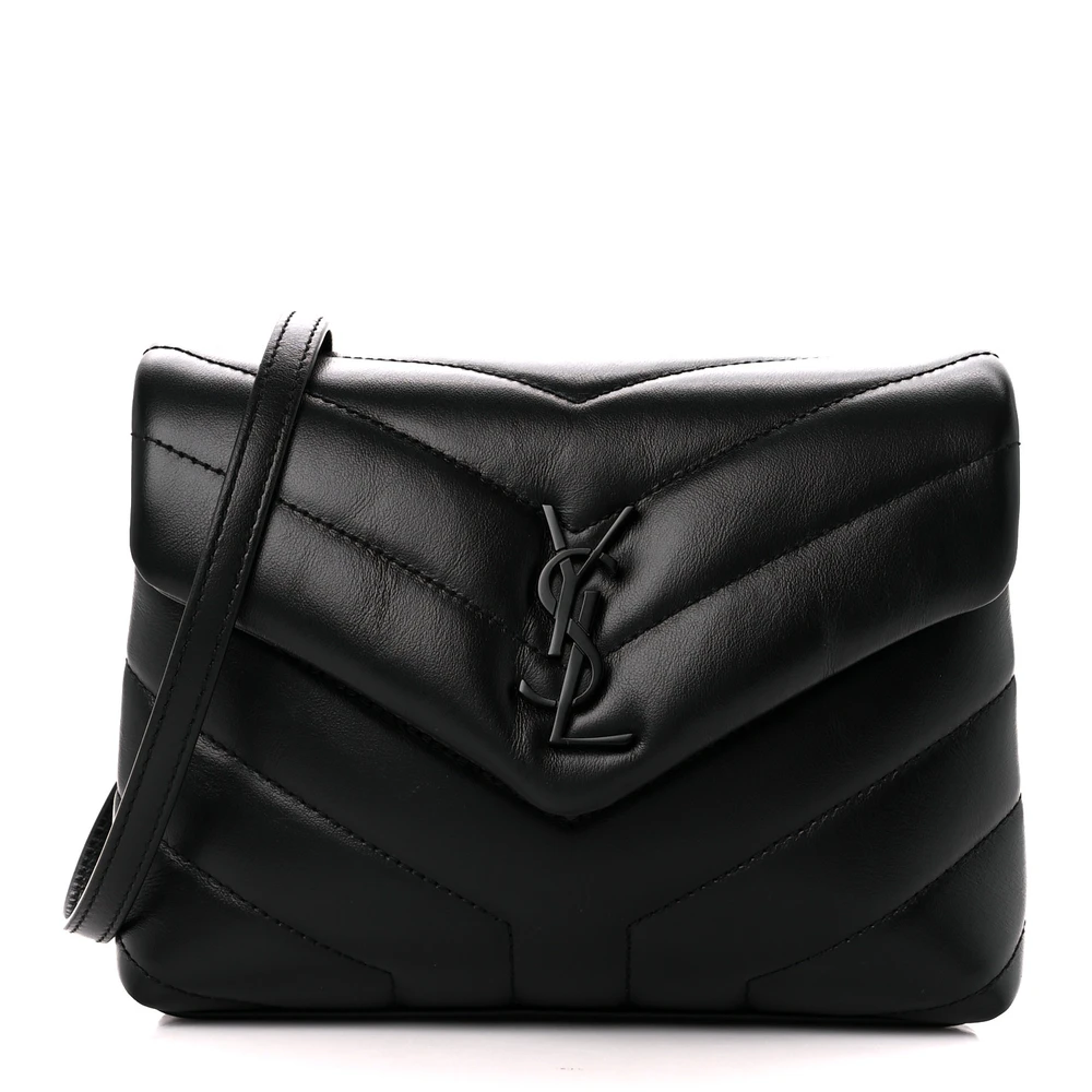 Saint Laurent Black Y-Quilted Monochrome Monogram Calfskin Leather Mini Loulou Crossbody Bag Black Hardware Front replica handbag