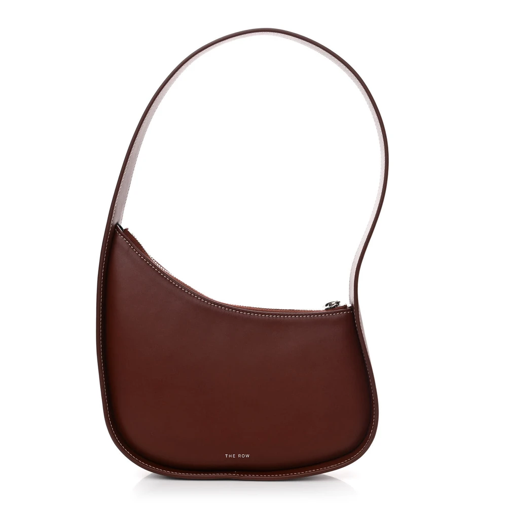 The Row Cherry Wood Smooth Calfskin Leather Medium Half Moon Shoulder Bag Front Replica handbags
