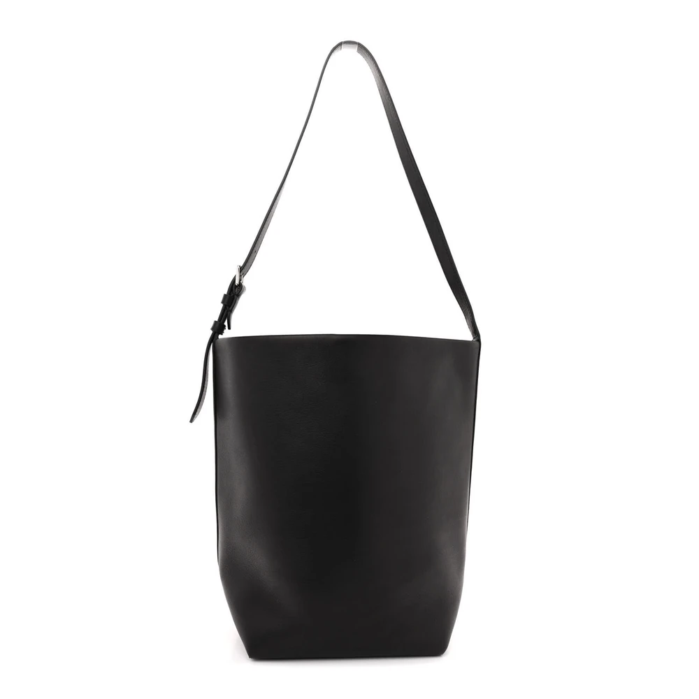 The Row Tote Black Polished Saddle & Calfskin Leather Medium NS Park Belt Bag Front Replica handbags
