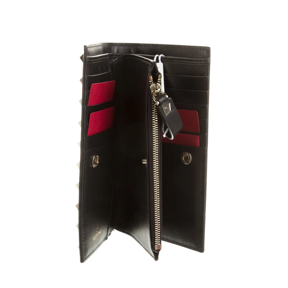 Valentino Black Calfskin Leather Medium Printed Continental Wallet Gold Hardware - Image 3