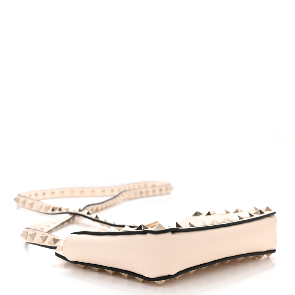 Valentino Garavani Ivory Pebbled Calfskin Leather Small Rockstud Phone Case Crossbody Light Gold Hardware Luxury Reps - Image 6
