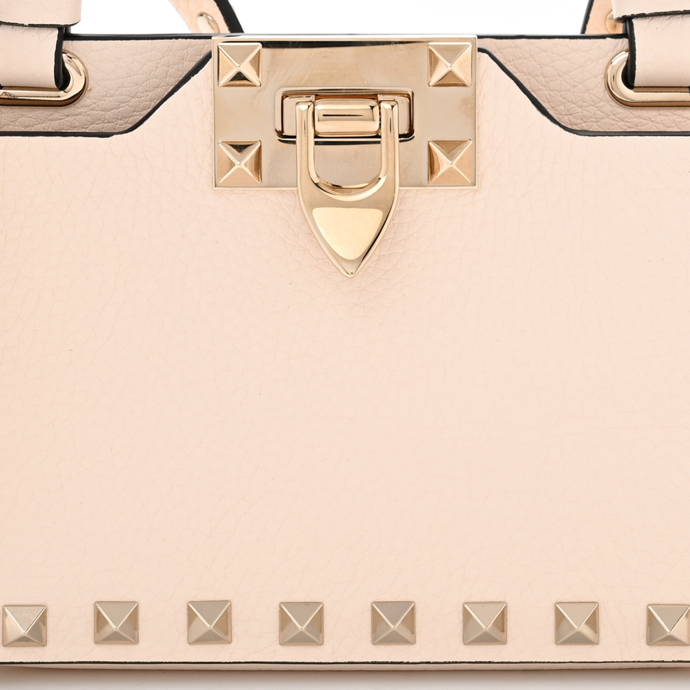 Valentino Garavani Ivory Pebbled Calfskin Leather Small Rockstud Phone Case Crossbody Light Gold Hardware Luxury Reps - Image 8
