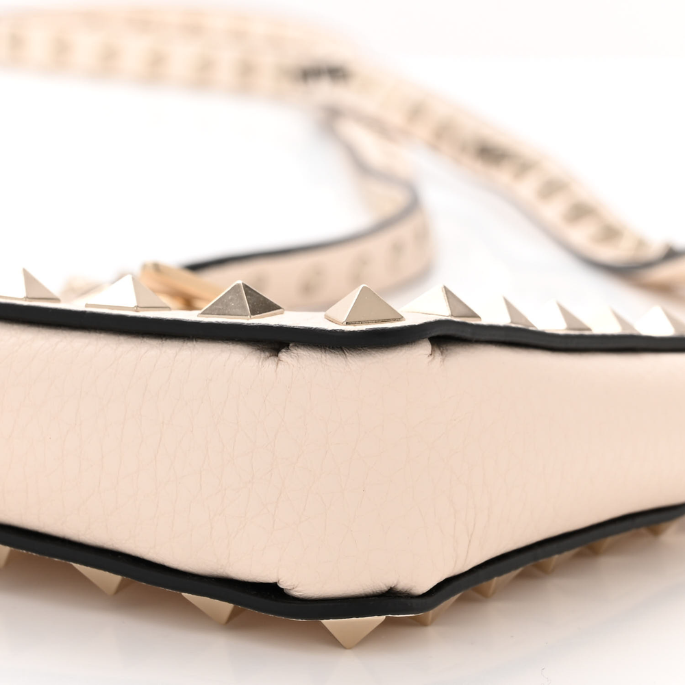 Valentino Garavani Ivory Pebbled Calfskin Leather Small Rockstud Phone Case Crossbody Light Gold Hardware Luxury Reps - Image 4