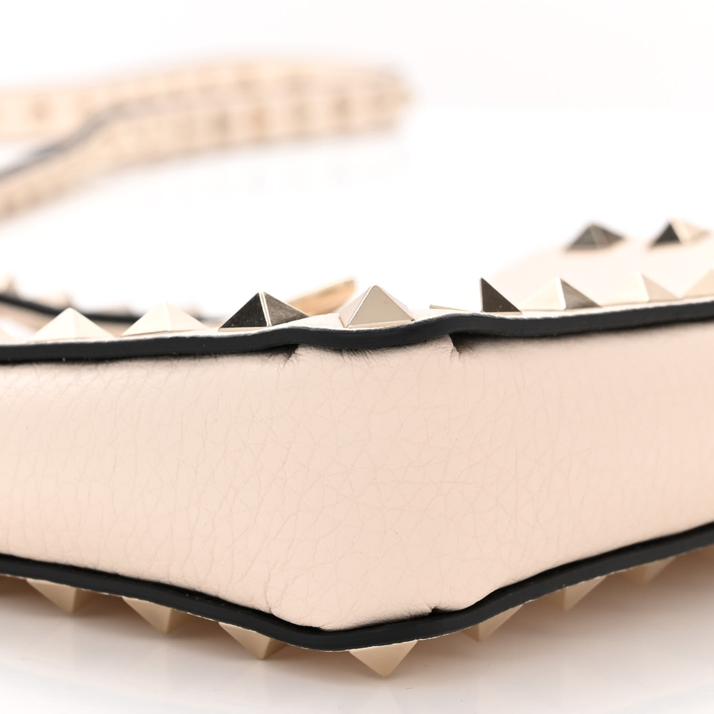 Valentino Garavani Ivory Pebbled Calfskin Leather Small Rockstud Phone Case Crossbody Light Gold Hardware Luxury Reps - Image 5