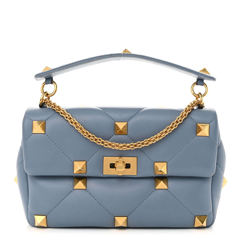 Valentino Garavani Niagara Nappa Leather Large Roman Stud Shoulder Bag Gold Hardware Front replica handbags