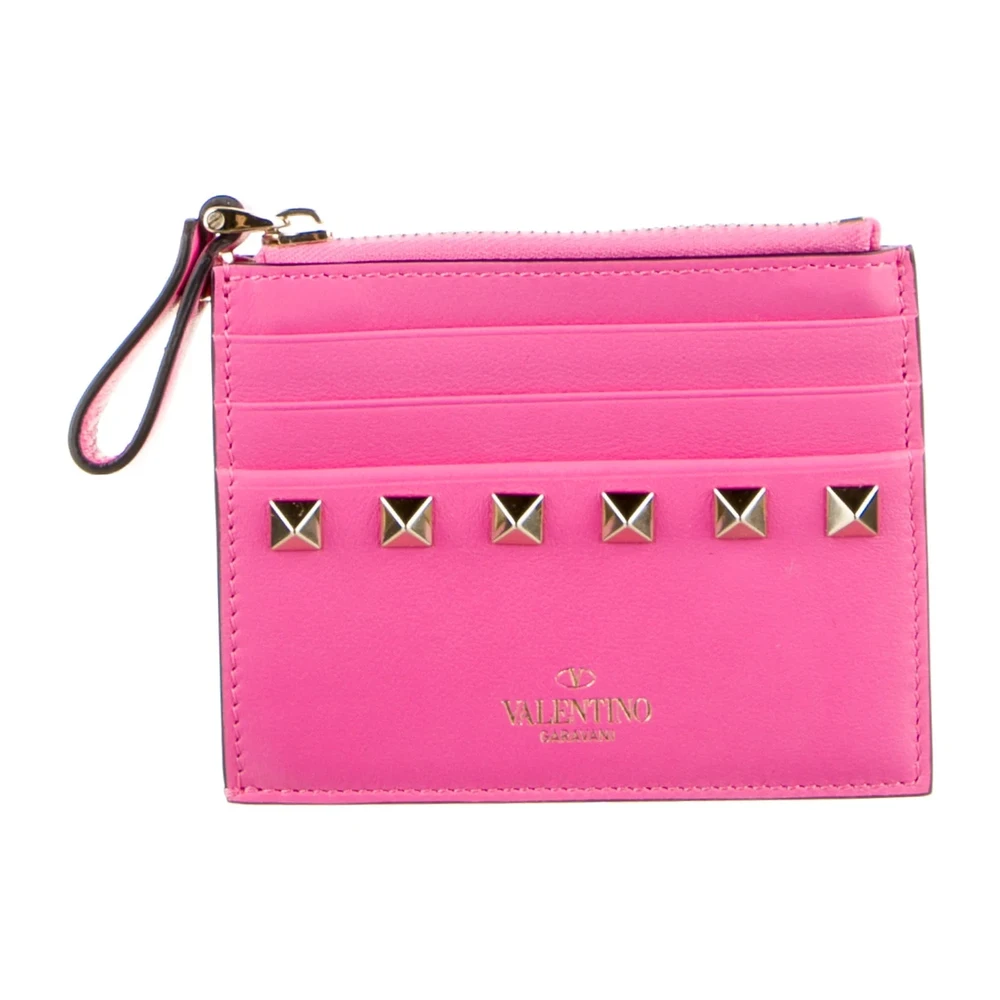 Valentino Pink Leather Small Rockstud Accents Wallet Gold Hardware