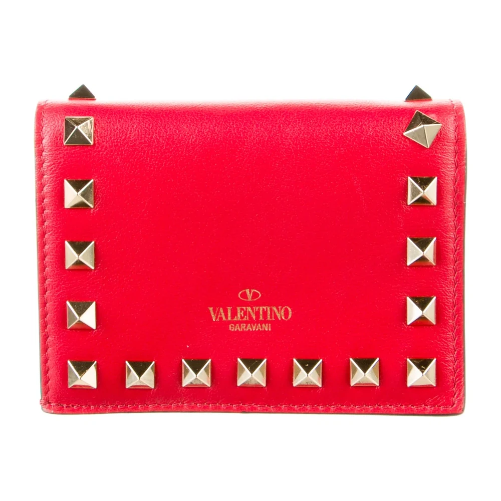 Valentino Red Calfskin Leather Small Compact Wallet Gold Hardware